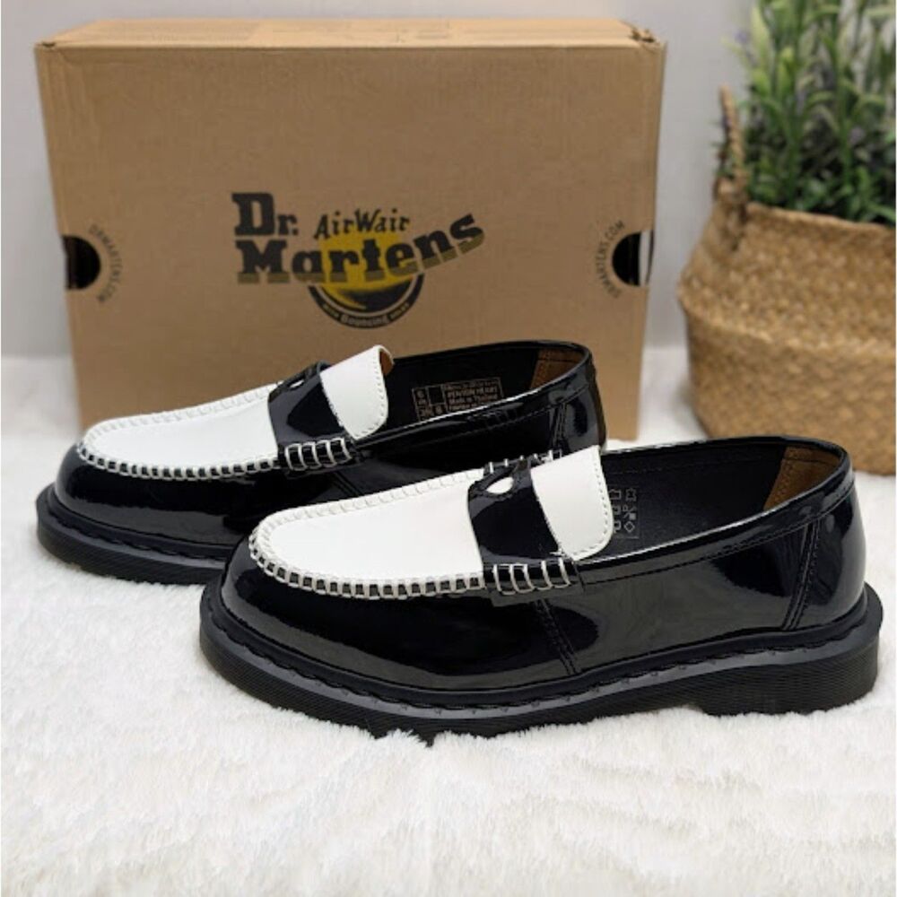 Dr. Martens Penton Heart Black & White Two-Tone Patent Leather Loafers UK 6 NIB - Picture 4 of 14